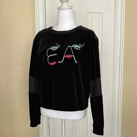 Emporio Armani Velvet Sweatshirt EA Facial Embroidery Satin No Size tag Flaw - Picture 1 of 11